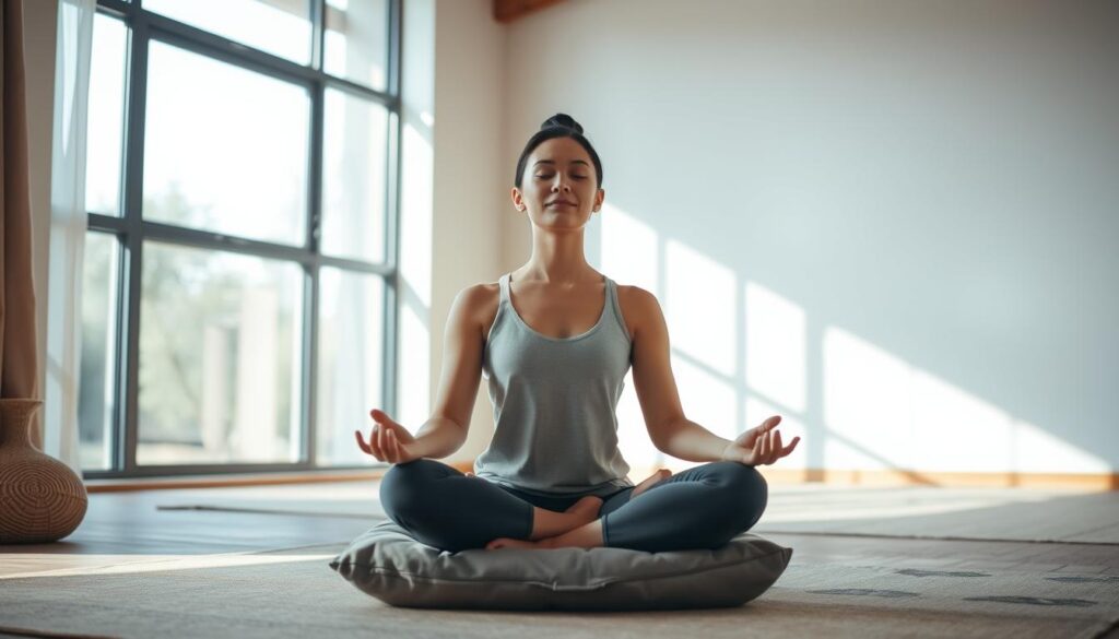 person practicing mindfulness techniques in a calm environment